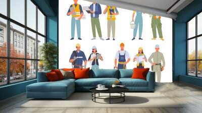 industrial workers. professions engineers painters electricians technicians architects and builders in uniform standing together. Vector people workers Wall mural