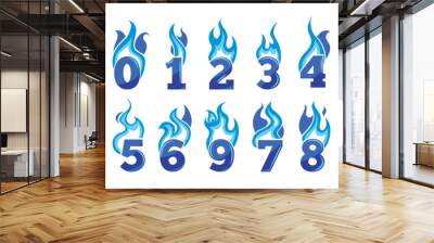 vector cartoon icons set of blue Flaming Numbers Wall mural