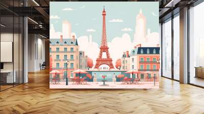 Paris in flat art style Wall mural