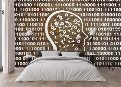 Human head into binary code. Concept of programming Wall mural