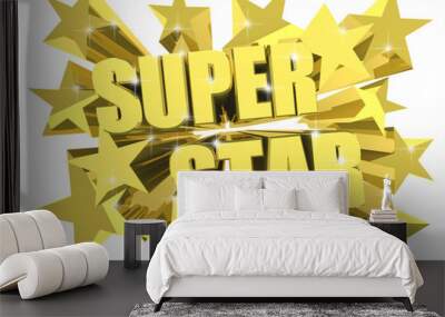 Super Star golden text among stars. 3d render Wall mural