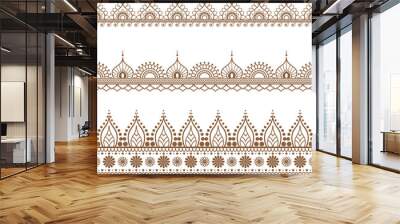 Border brown line lace mehndi elements in Indian style for card and tattoo isolated Wall mural