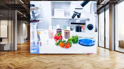 Chemical Laboratory of the Food supply . Food in laboratory, dna modify .GMO Genetically modified food in lab Wall mural