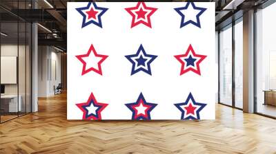 Collection of patriotic stars in red, blue, and white colors for American design. Isolated on white background. Wall mural