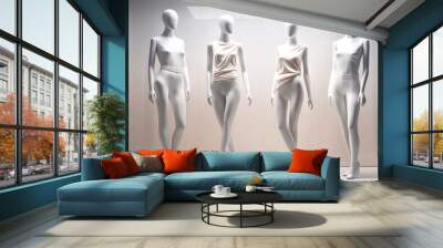 Female mannequins on a white background. Shop window. Women dolls. Fashion. Generative Ai Wall mural