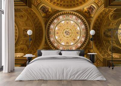 The golden dome and interior inside the church in Budapest Wall mural