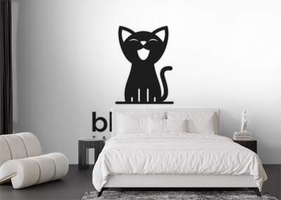 Black Cat sitting smiling Logo design vector template Wall mural