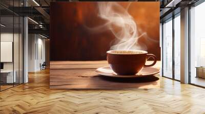 A hot cup of coffee isolated on a neutral background . Wall mural