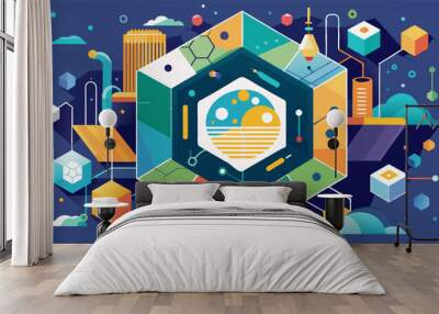 Abstract geometric hexagon shape with science concept background Wall mural