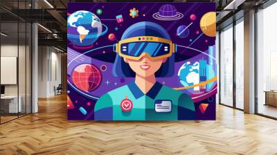 AR. Virtual reality with hololens glasses. Smart glasses and augmented reality concept. Virtual technology Wall mural