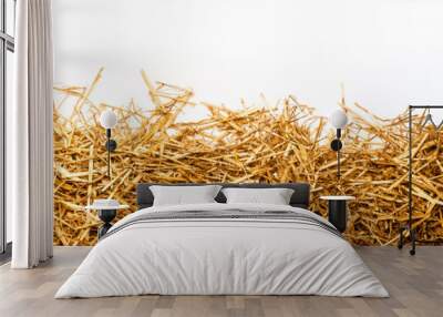 a bunch of straw as border, isolated with white background Wall mural