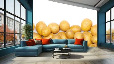 a heap of potatoes as banner, border, headline, header or panorama, isolated with white background Wall mural