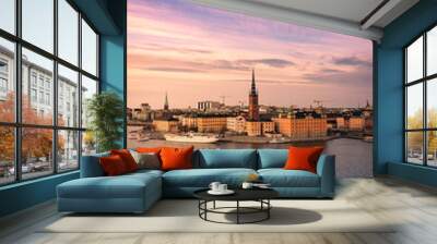 Beautiful sunset over Stockholm Wall mural