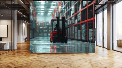 A warehouse is employing artificial intelligence automation to operate a forklift for storage management, utilizing robotics in industrial logistics 
 Wall mural