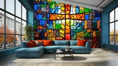 christian cross as a stained glas window
 Wall mural