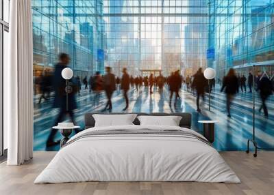 Dynamic Motion Blur. Blurred Business People Walking at a Modern Trade Fair or Conference
 Wall mural