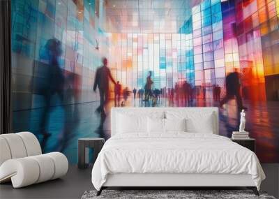 Stained glass illusion of blurred business people walking at a modern trade fair office or conference, created with a mosaic window and dynamic motion blur
 Wall mural