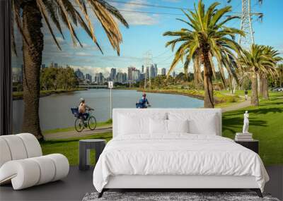 Biking and walking trail along the Maribyrnong river in Melbourne, Australia Wall mural