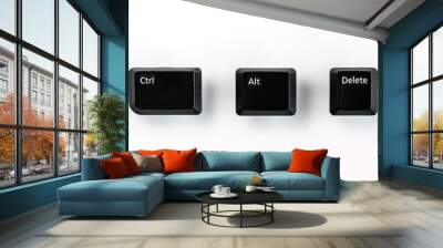 Black Ctrl, Alt, Del keyboard keys isolated on white, a combination of keys used to reboot a computer Wall mural