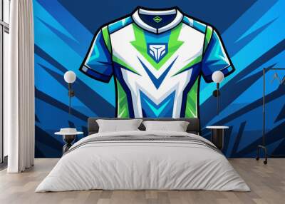 Blue, green and white layout e-sport t-shirt design template Wall mural