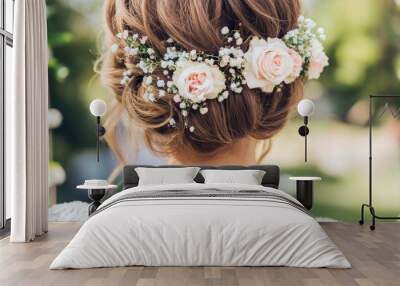 Bridal Hair Styling with Floral Accessories, Perfect for Wedding Photography Generative AI Wall mural