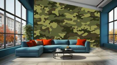 Camouflage seamless pattern green. Abstract background military camo Wall mural