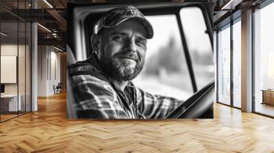 A Bearded Man Driving a Truck Wall mural