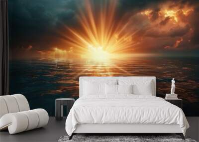 A beautiful sunny morning scene with the sun rising over the ocean, ideal for travel or lifestyle images Wall mural