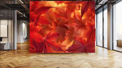 A close-up shot of a bunch of red leaves, ideal for autumn-themed designs and illustrations Wall mural