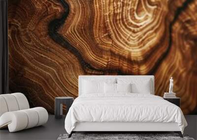 A close-up shot of a wooden surface with intricate grain patterns and texture Wall mural