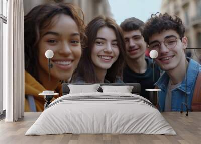 A group of young people standing together, possibly friends or classmates Wall mural