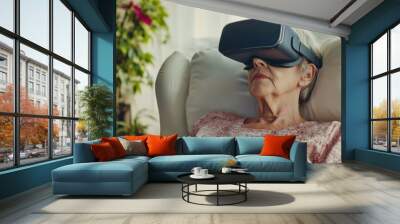 A person relaxing with a virtual reality headset, perfect for technology and innovation concepts Wall mural