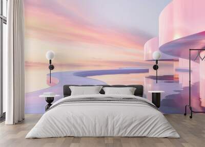 A serene pool scene with a beautiful sunset in the background, perfect for relaxation and leisure Wall mural