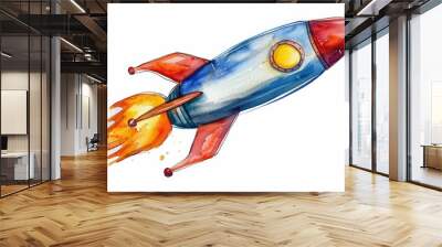 Colorful Illustration of a Rocket Ship Wall mural