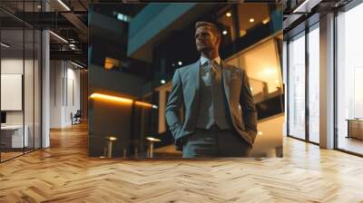 Confident Businessman in Suit at Night Wall mural