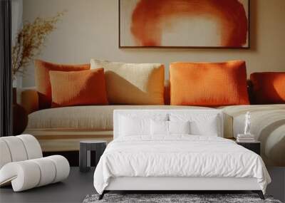 Contemporary Living Room with Orange Accent Pillows Wall mural