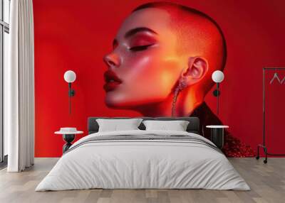 Edgy Female Model in Stylized Portrait Wall mural