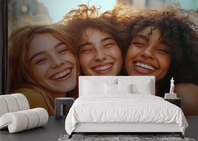 Happy Girls' Joyful Group Hug Wall mural