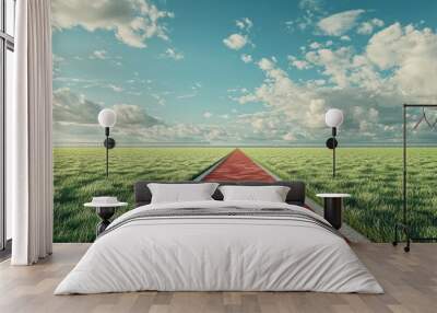 Long Red Road Through Green Grass Wall mural