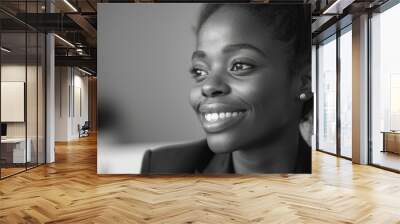 Portrait of a happy woman with a smile in a black and white photograph Wall mural