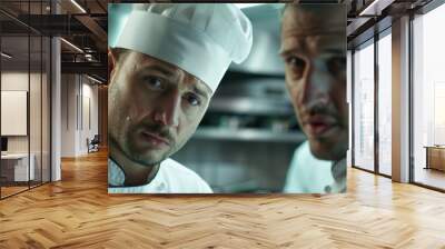 Two professional chefs standing in a modern kitchen, looking directly at the camera Wall mural