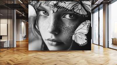 Whimsical Girl with Butterflies Wall mural