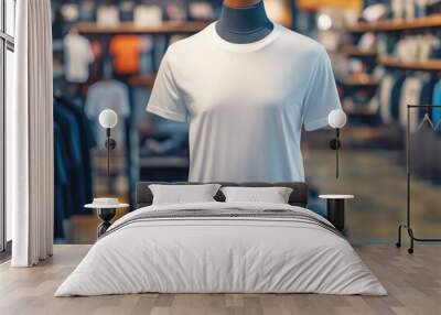 White T-Shirt Displayed in Retail Shop Wall mural