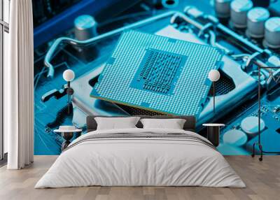 Close-up of CPU Chip Processor. Selective Focus Wall mural