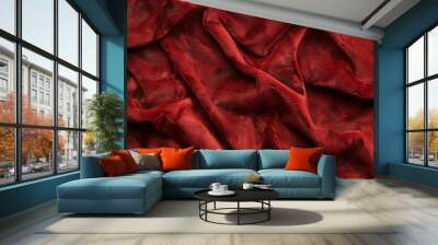 Close up of red suede texture on seamless velvet fabric Wall mural