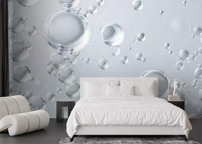 Close-up of white transparent drops of liquid bubbles molecules isolated Wall mural