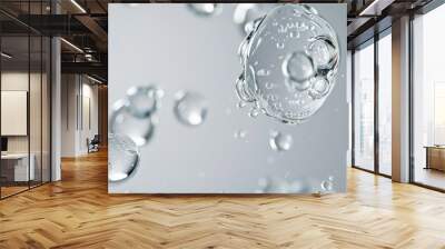 Close-up of white transparent drops of liquid bubbles molecules isolated Wall mural