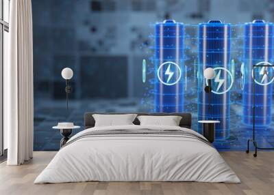 concept of fast battery charging. AA batteries. 3d render Wall mural