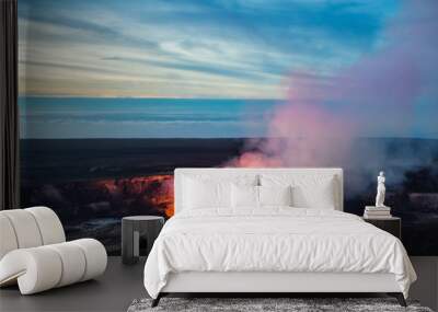 Fire and steam erupting from Kilauea Crate, Hawaii Volcanoes National Park, Big Island of Hawaii Wall mural