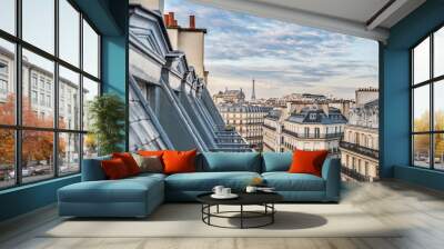 Roofs of Paris with Eiffel Tower in background Wall mural